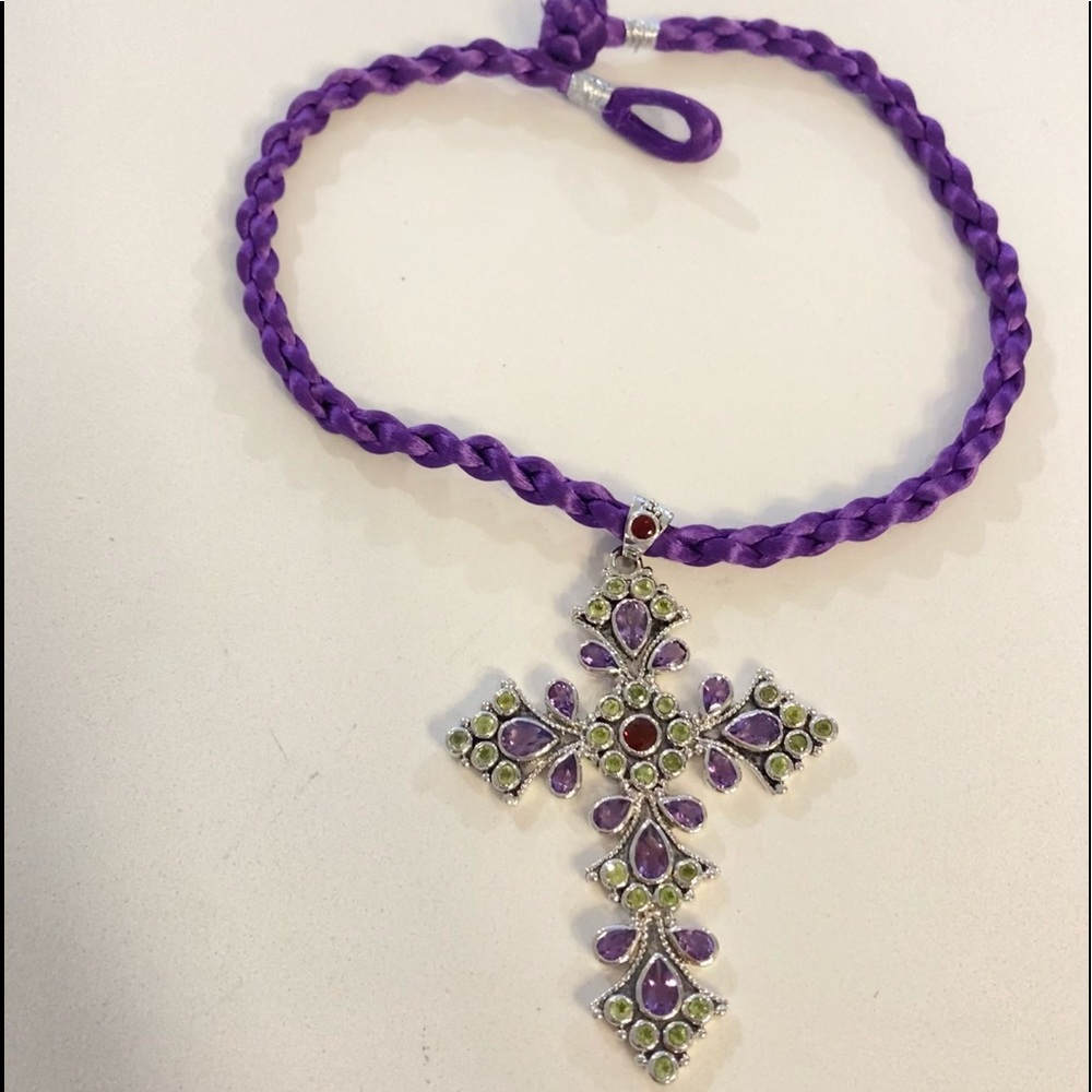 NEW Sterling silver Cross, 3 inch on a 16in rope checker